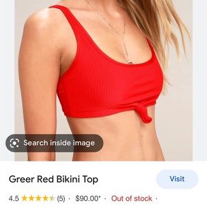 Frankie’s bikinis red Greer ribbed knot bikini top